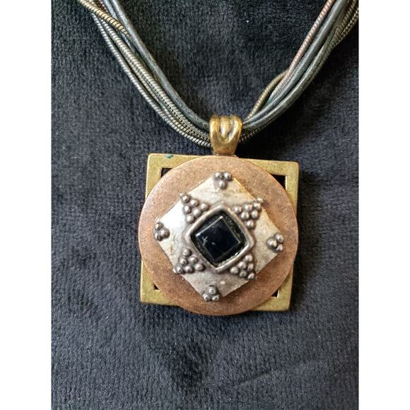 Women's Chicos Multi Strand Metal Necklace Geometric Pendant Hook Clasp Boho - Picture 3 of 7